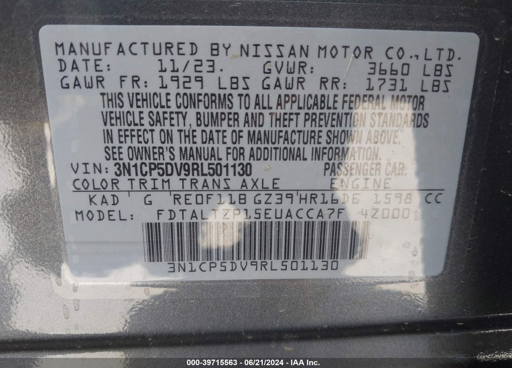 2024 NISSAN KICKS SR XTRONIC CVT VIN: 3N1CP5DV9RL501130