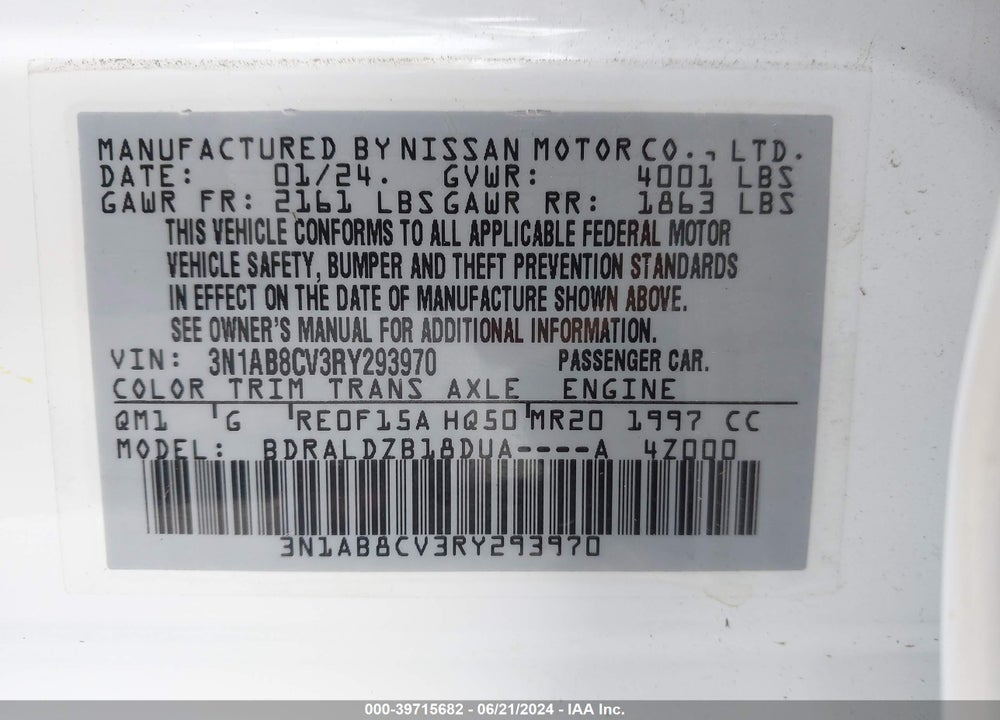 2024 NISSAN SENTRA SV XTRONIC CVT VIN: 3N1AB8CV3RY293970