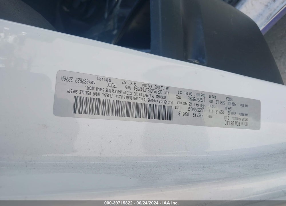 2018 RAM PROMASTER 2500 HIGH ROOF 136 WB VIN: 3C6TRVCG3JE147924