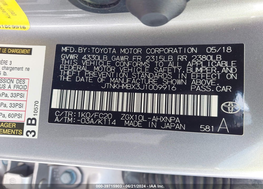 2018 TOYOTA C-HR XLE VIN: JTNKHMBX3J1009916