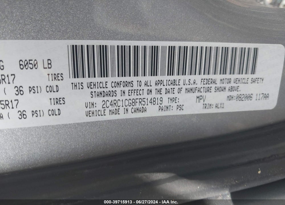 2015 CHRYSLER TOWN & COUNTRY TOURING-L VIN: 2C4RC1CG8FR514819