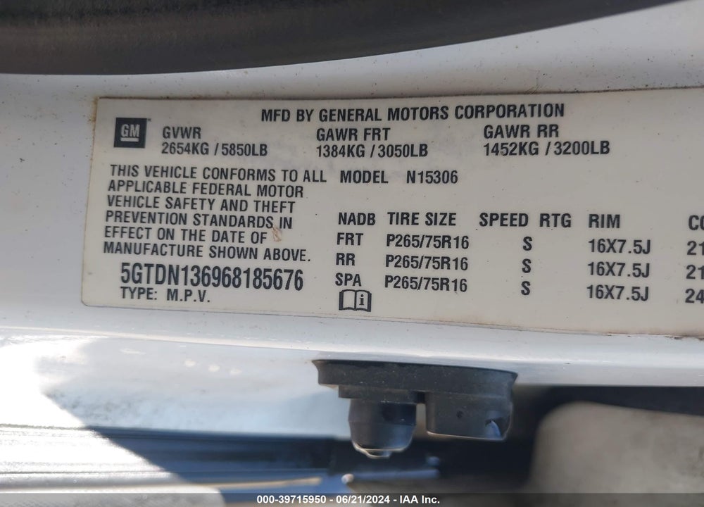 2006 HUMMER H3 SUV VIN: 5GTDN136968185676