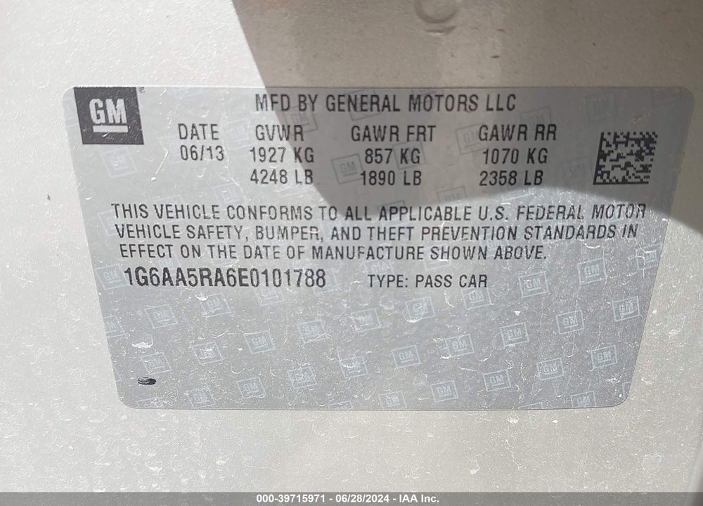 2014 CADILLAC ATS STANDARD VIN: 1G6AA5RA6E0101788