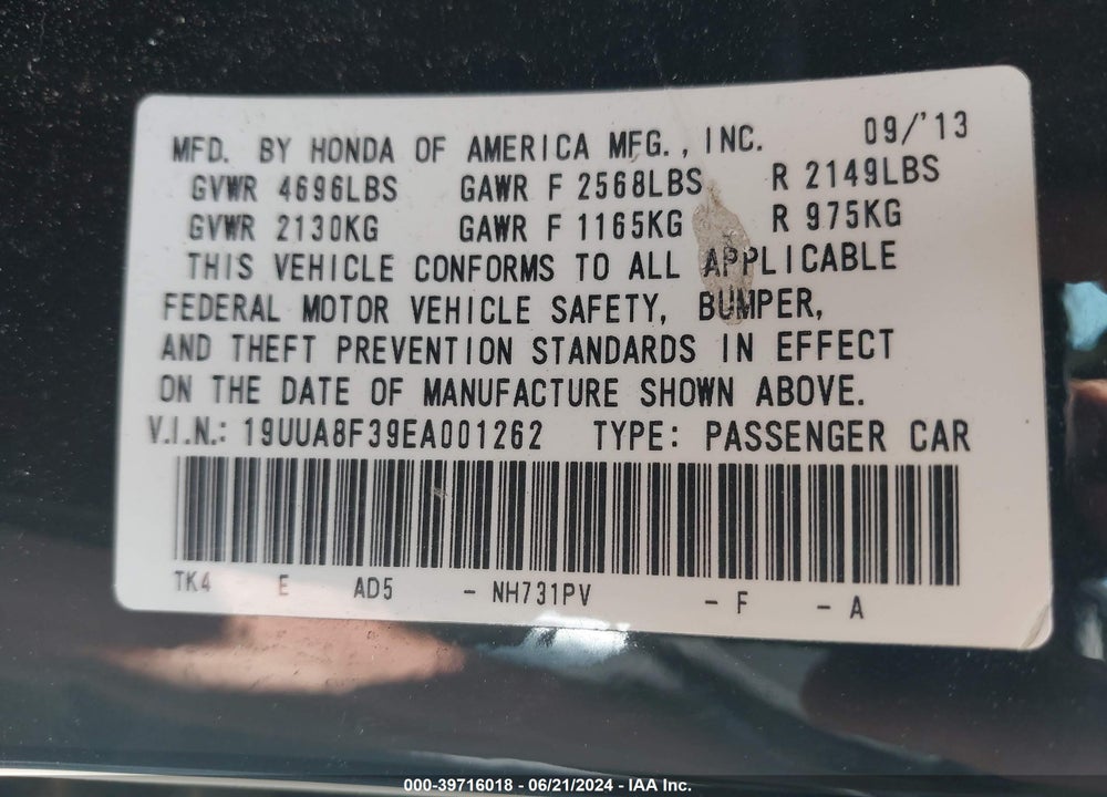 2014 ACURA TL 3.5 SPECIAL EDITION VIN: 19UUA8F39EA001262
