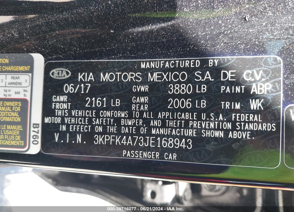 2018 KIA FORTE LX VIN: 3KPFK4A73JE168943