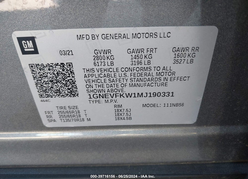 2021 CHEVROLET TRAVERSE AWD LS VIN: 1GNEVFKW1MJ190331