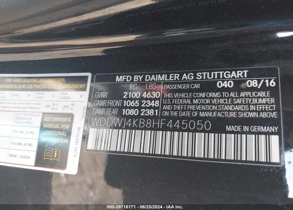 2017 MERCEDES-BENZ C 300 4MATIC VIN: WDDWJ4KB8HF445050