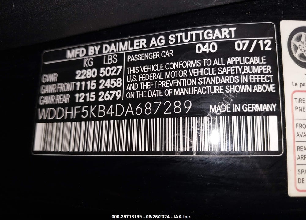 2013 MERCEDES-BENZ E 350 VIN: WDDHF5KB4DA687289