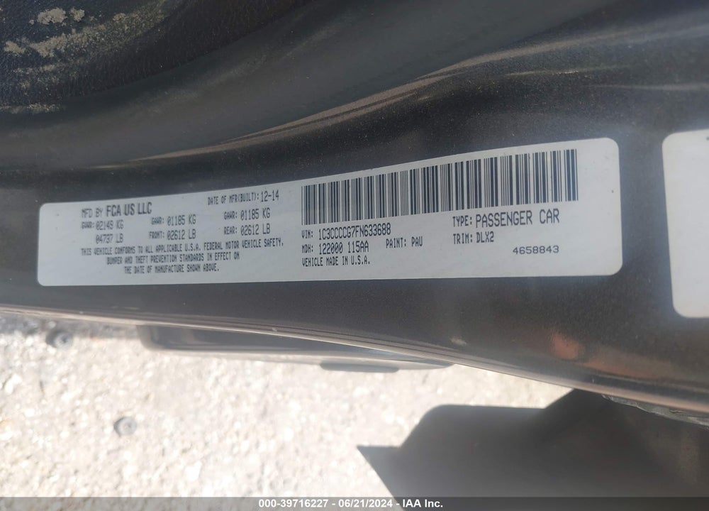2015 CHRYSLER 200 C VIN: 1C3CCCCG7FN633688
