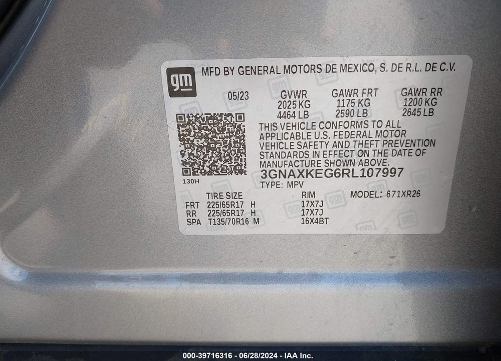 2024 CHEVROLET EQUINOX FWD LT VIN: 3GNAXKEG6RL107997