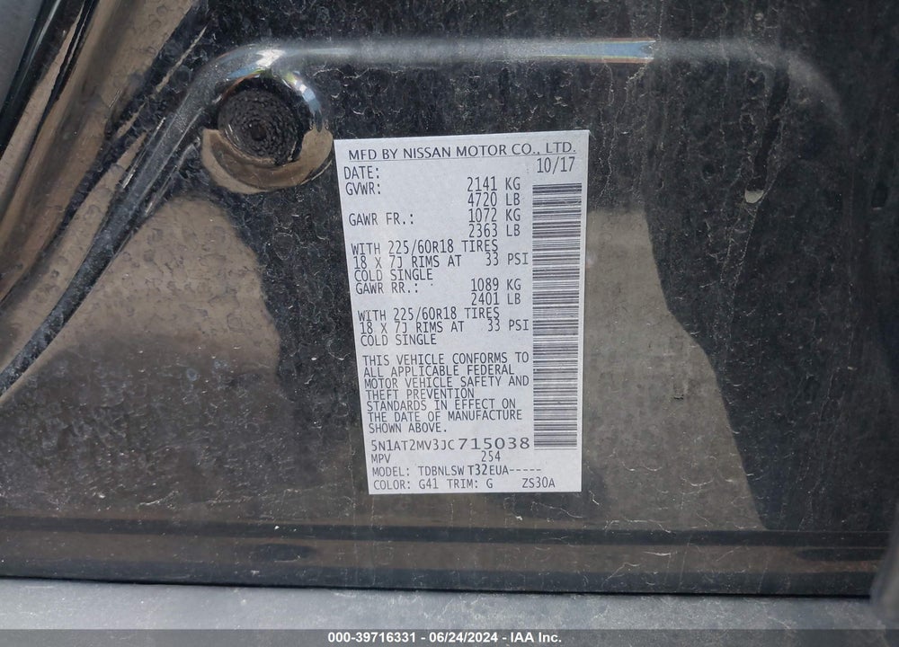 2018 NISSAN ROGUE SL VIN: 5N1AT2MV3JC715038