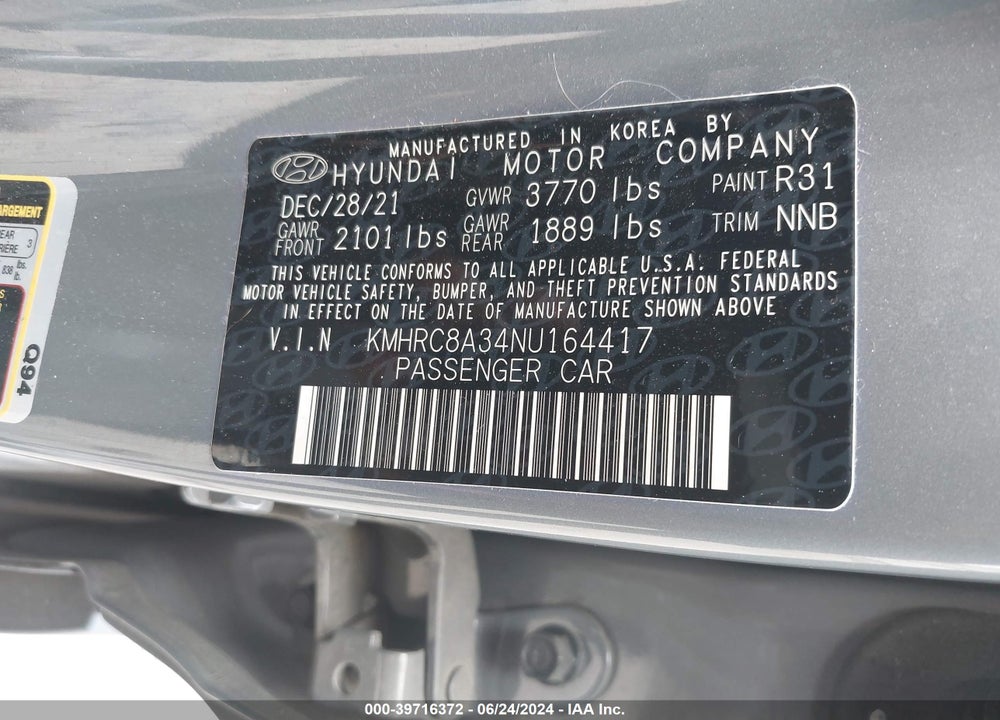 2022 HYUNDAI VENUE LIMITED VIN: KMHRC8A34NU164417