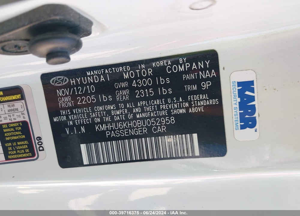 2011 HYUNDAI GENESIS 3.8 R-SPEC VIN: KMHHU6KH0BU052958