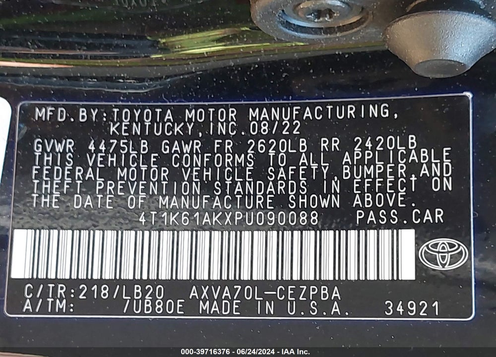 2023 TOYOTA CAMRY XSE VIN: 4T1K61AKXPU090088
