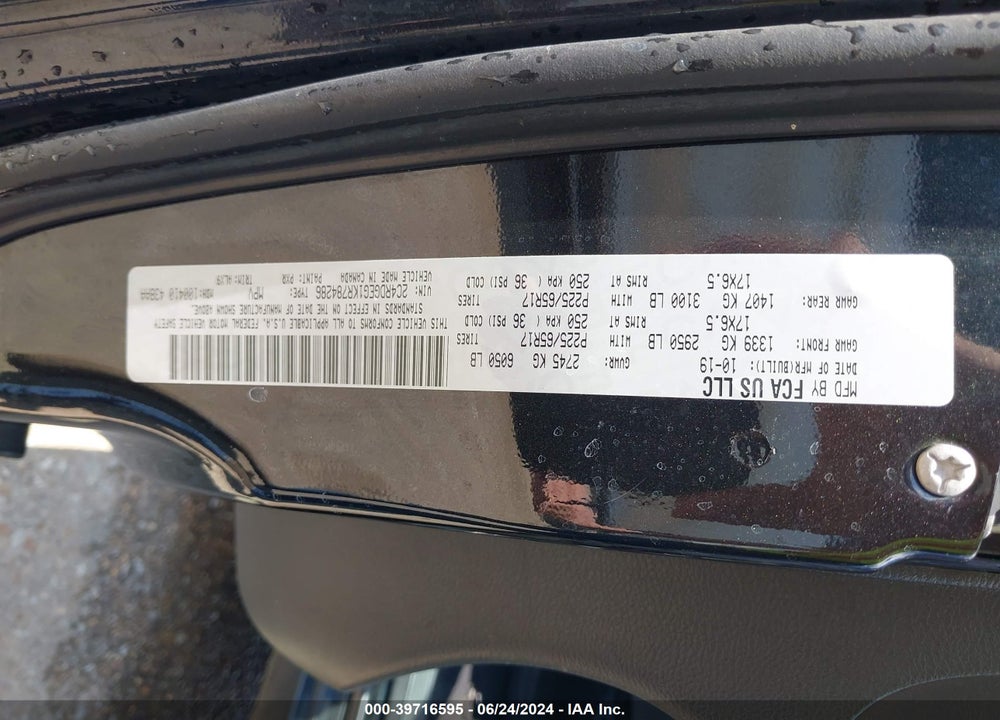 2019 DODGE GRAND CARAVAN GT VIN: 2C4RDGEG1KR784286