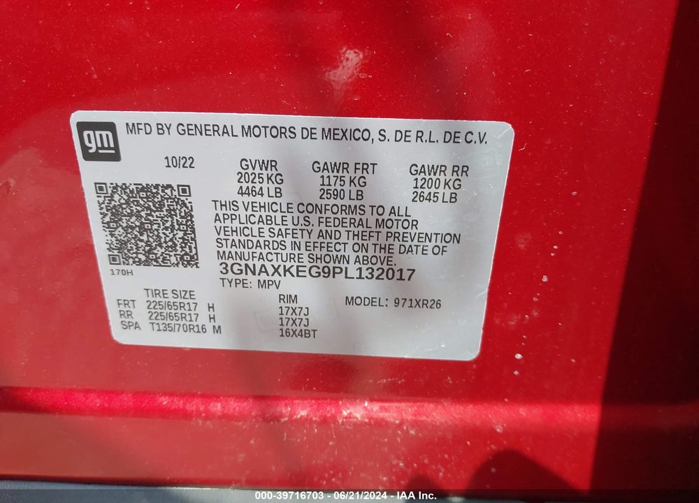 2023 CHEVROLET EQUINOX FWD LT VIN: 3GNAXKEG9PL132017