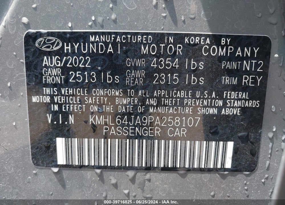 2023 HYUNDAI SONATA VIN: KMHL64JA9PA258107