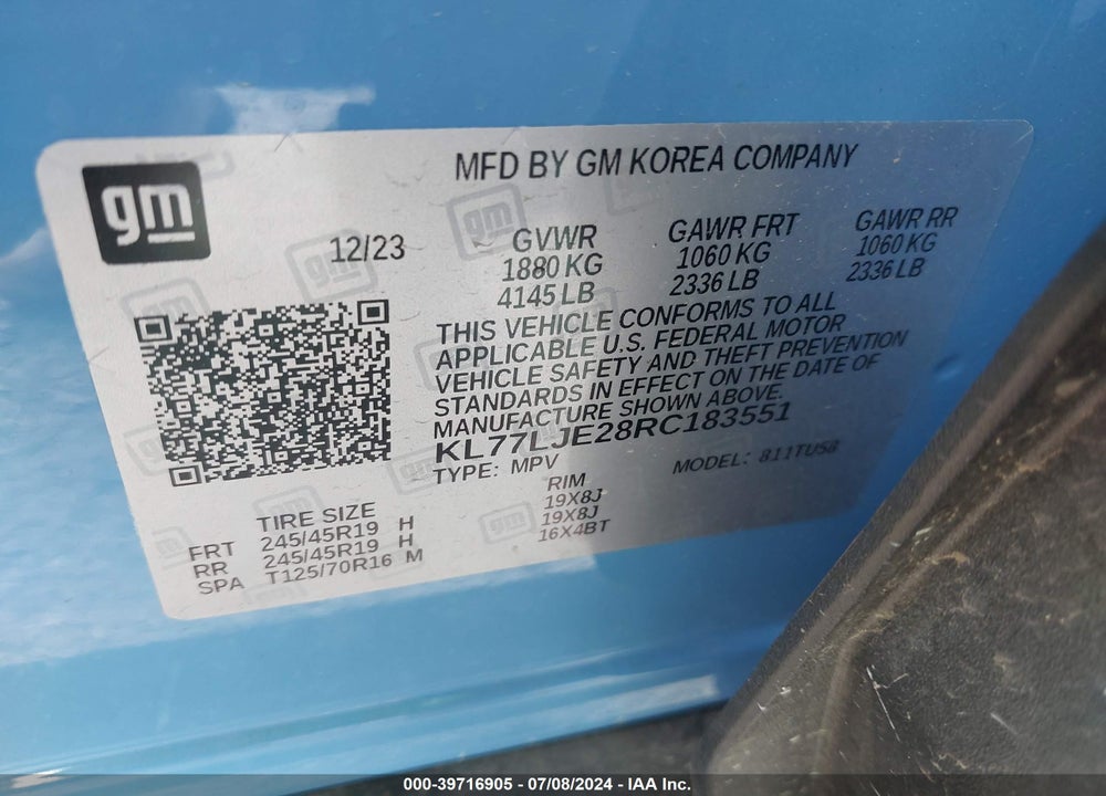 2024 CHEVROLET TRAX FWD 2RS VIN: KL77LJE28RC183551