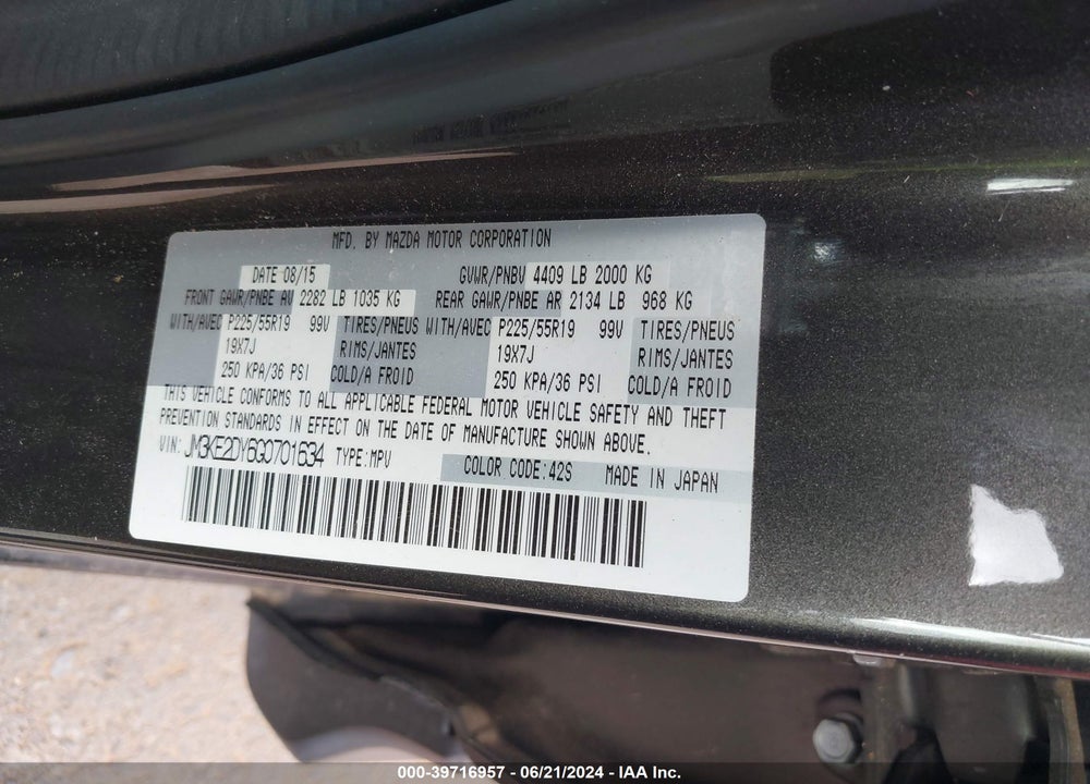 2016 MAZDA CX-5 GRAND TOURING VIN: JM3KE2DY6G0701634