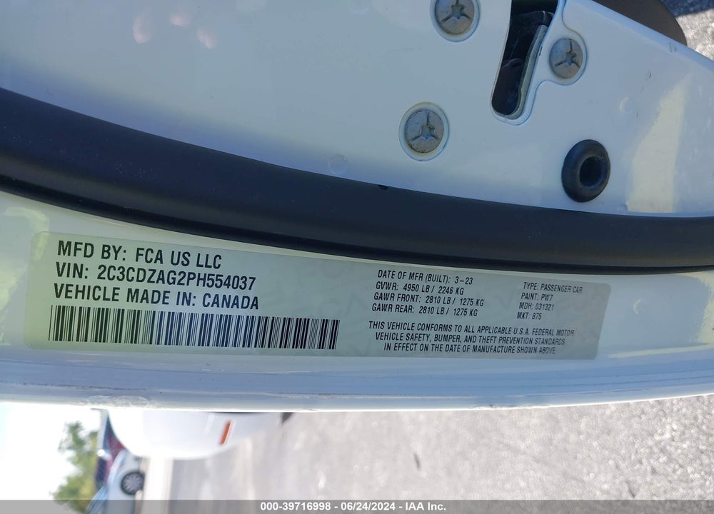 2023 DODGE CHALLENGER SXT VIN: 2C3CDZAG2PH554037