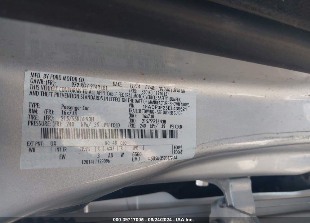 2014 FORD FOCUS SE VIN: 1FADP3F23EL439521