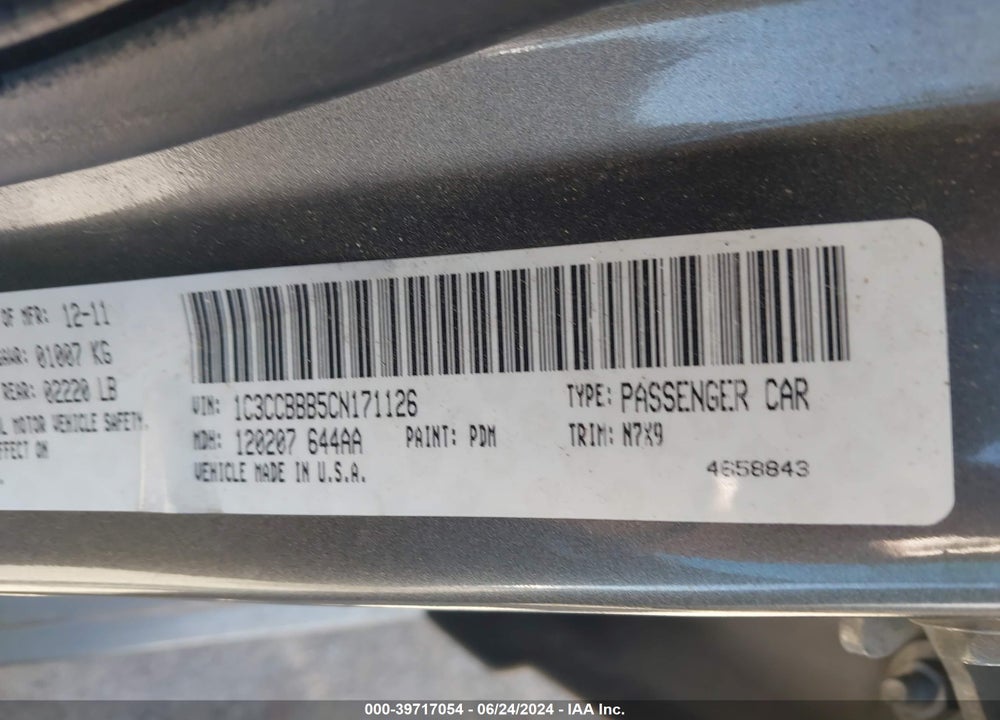 2012 CHRYSLER 200 TOURING VIN: 1C3CCBBB5CN171126