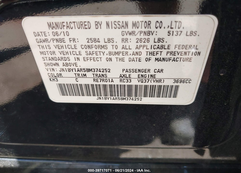 2011 INFINITI M37X VIN: JN1BY1AR5BM374252