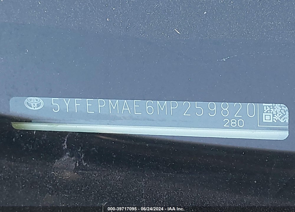 2021 TOYOTA COROLLA LE VIN: 5YFEPMAE6MP259820