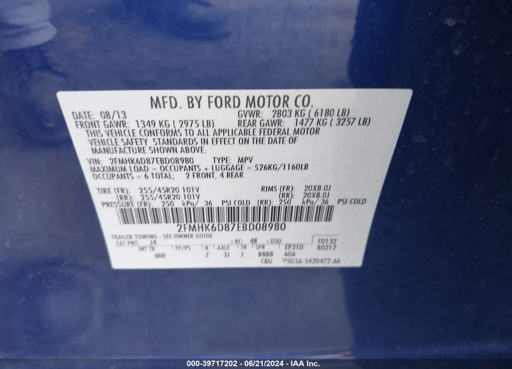 2014 FORD FLEX LIMITED VIN: 2FMHK6D87EBD08980
