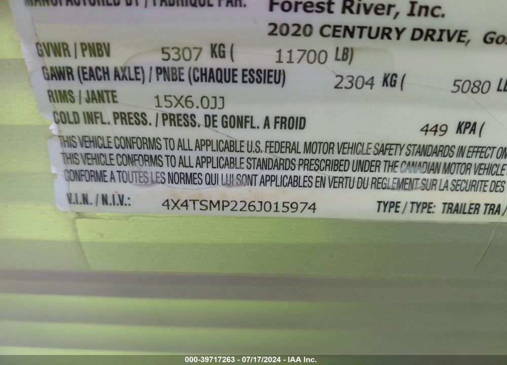 2006 FOREST RIVER 381 FBRB SALEM TRAVEL TRAILER VIN: 4X4TSMP226J015974