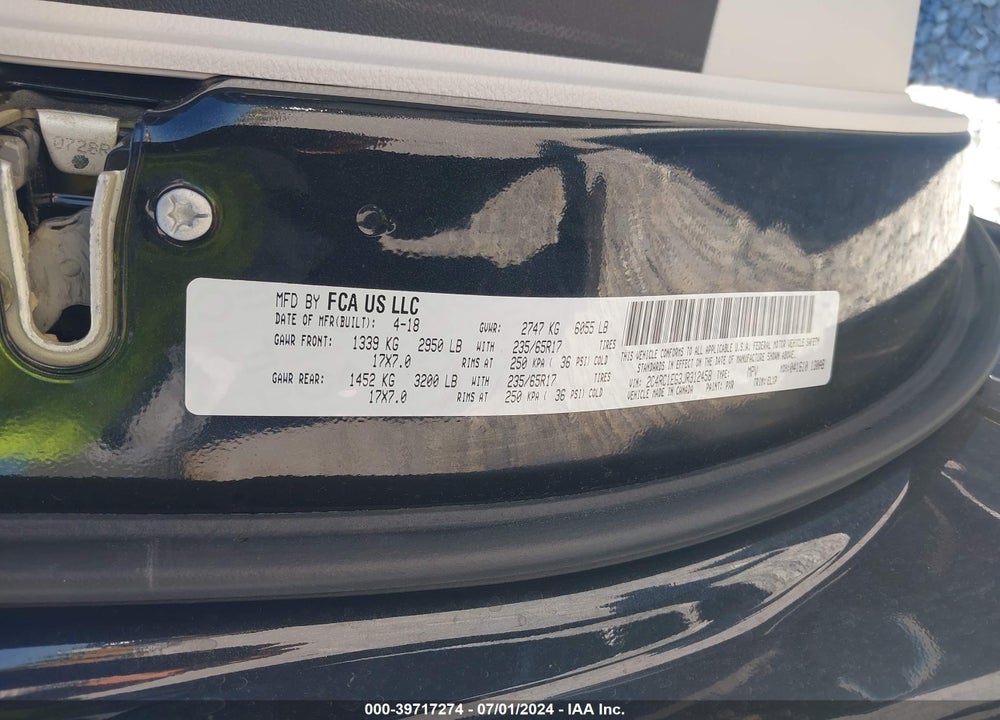 2018 CHRYSLER PACIFICA TOURING L PLUS VIN: 2C4RC1EG3JR312458