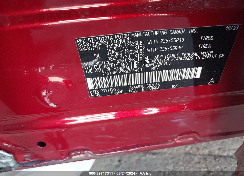 2024 TOYOTA RAV4 LIMITED VIN: 2T3Y1RFV2RW304480
