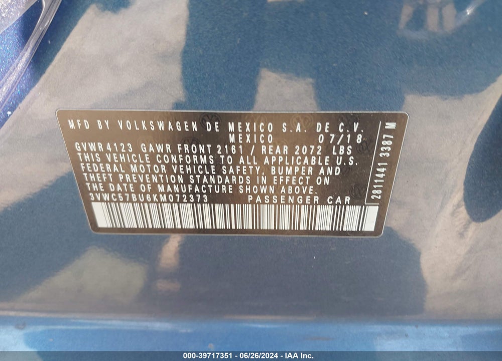 2019 VOLKSWAGEN JETTA VIN: 3VWC57BU6KM072373