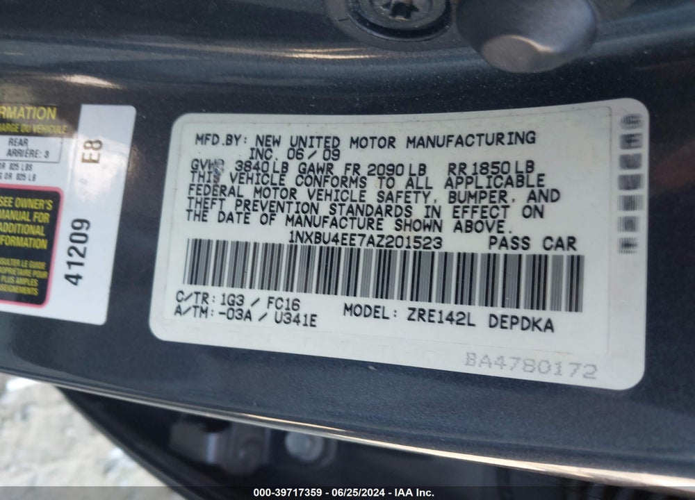 2010 TOYOTA COROLLA LE VIN: 1NXBU4EE7AZ201523