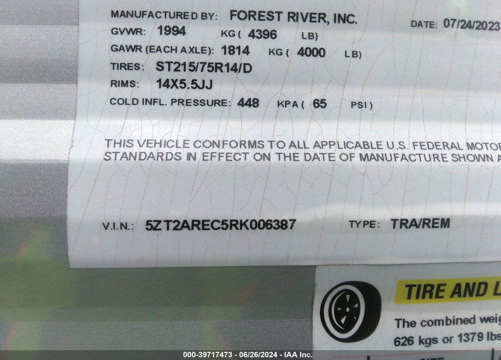 2024 FOREST RIVER AURORA  610 BHX VIN: 5ZT2AREC5RK006387