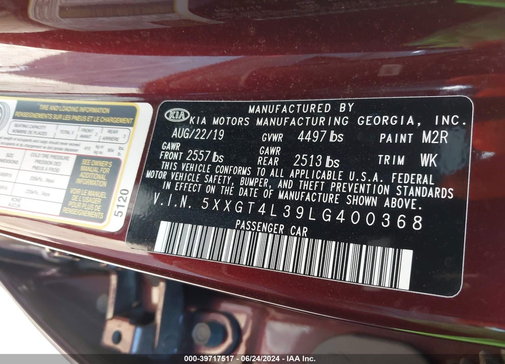 2020 KIA OPTIMA LX VIN: 5XXGT4L39LG400368