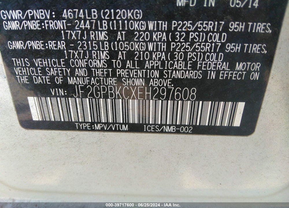 2014 SUBARU XV CROSSTREK HYBRID 2.0I TOURING VIN: JF2GPBKCXEH297608