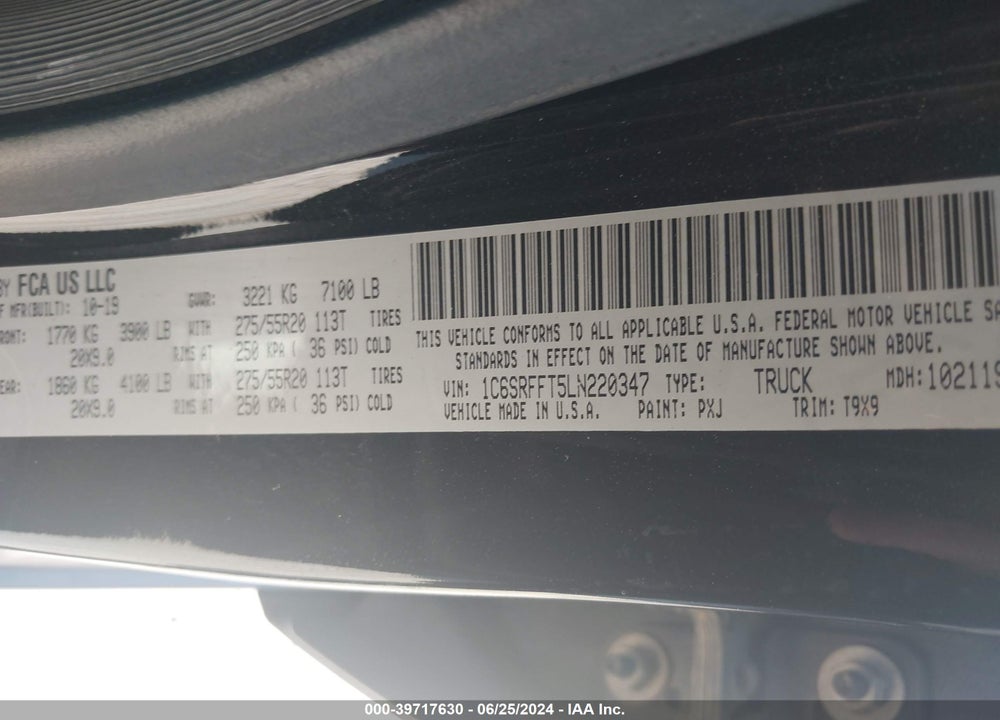 2020 RAM 1500 VIN: 1C6SRFFT5LN220347