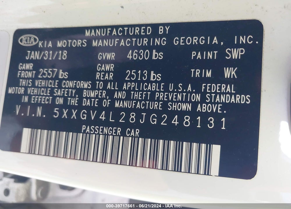 2018 KIA OPTIMA SX TURBO VIN: 5XXGV4L28JG248131
