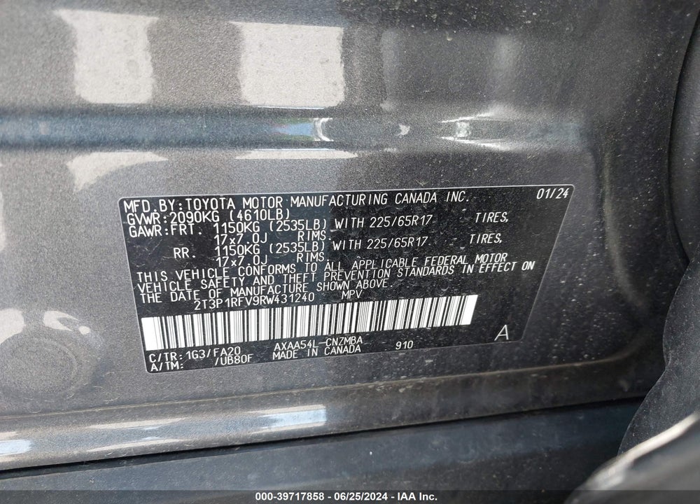 2024 TOYOTA RAV4 XLE VIN: 2T3P1RFV9RW431240