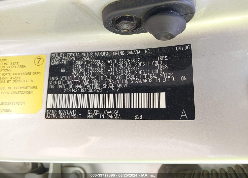 2007 LEXUS RX 350 VIN: 2T2HK31U97C009579