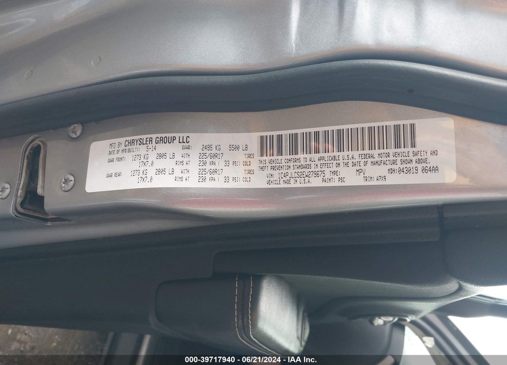 2014 JEEP CHEROKEE LATITUDE VIN: 1C4PJLCS2EW279675
