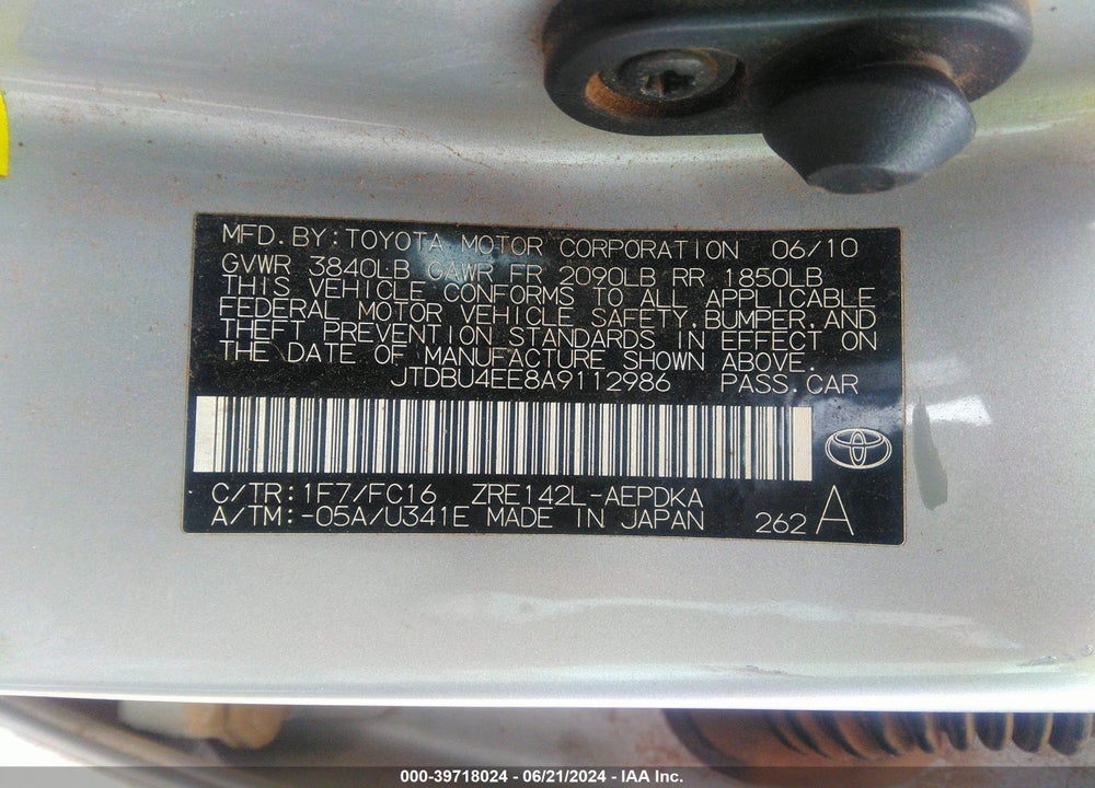 2010 TOYOTA COROLLA LE VIN: JTDBU4EE8A9112986