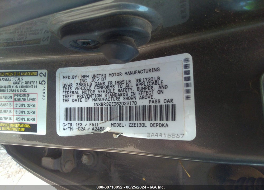 2008 TOYOTA COROLLA CE VIN: 1NXBR32E08Z022170