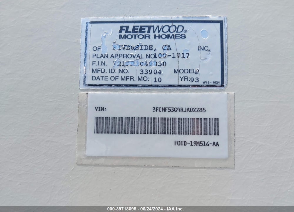 1994 FORD F530 SUPER DUTY VIN: 3FCMF53G4RJA02285