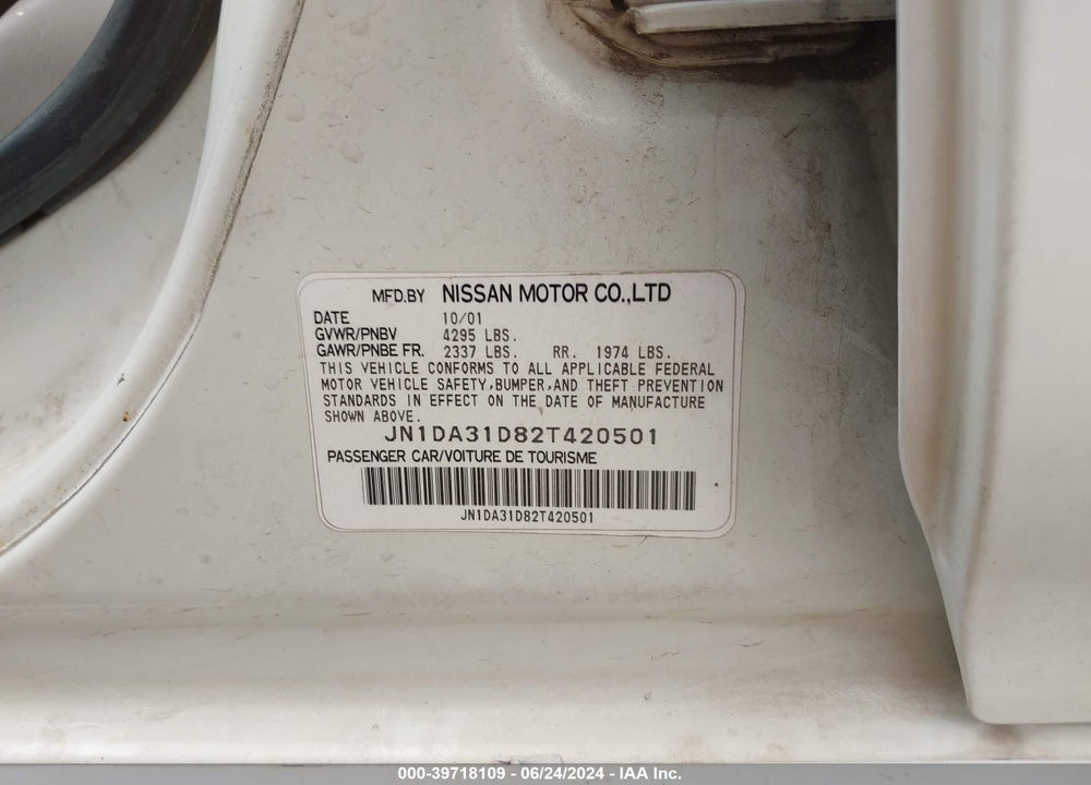 2002 NISSAN MAXIMA SE VIN: JN1DA31D82T420501