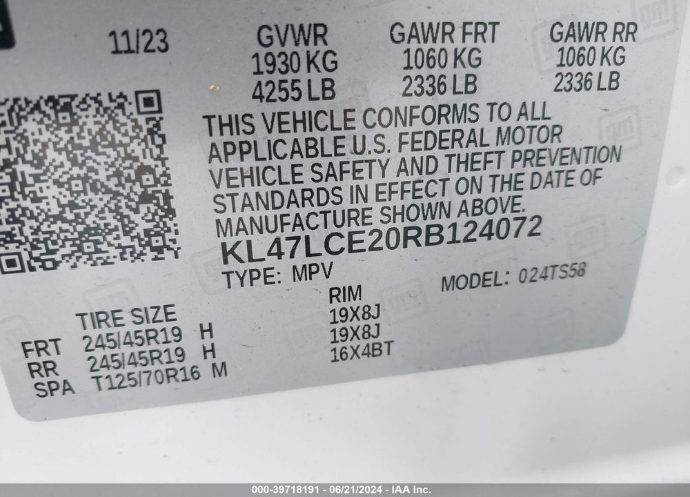 2024 BUICK ENVISTA AVENIR FWD VIN: KL47LCE20RB124072