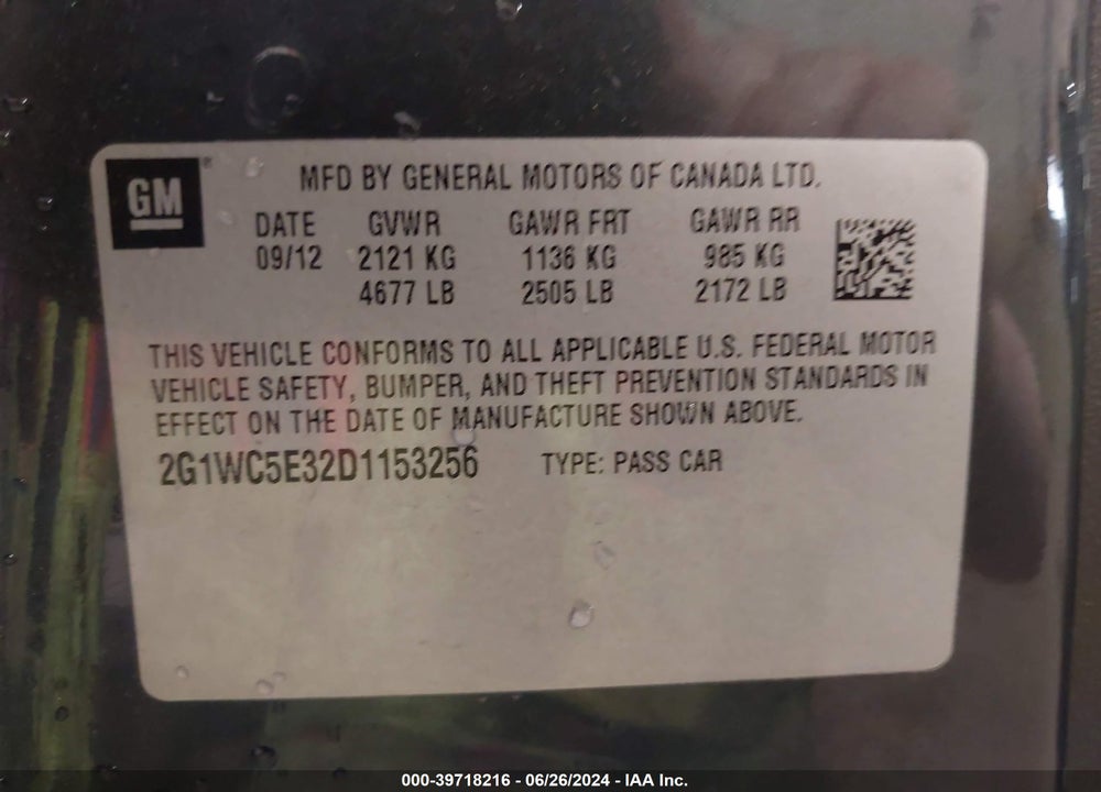 2013 CHEVROLET IMPALA LTZ VIN: 2G1WC5E32D1153256