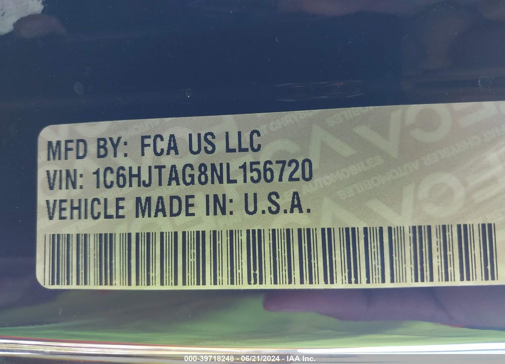 2022 JEEP GLADIATOR ALTITUDE 4X4 VIN: 1C6HJTAG8NL156720