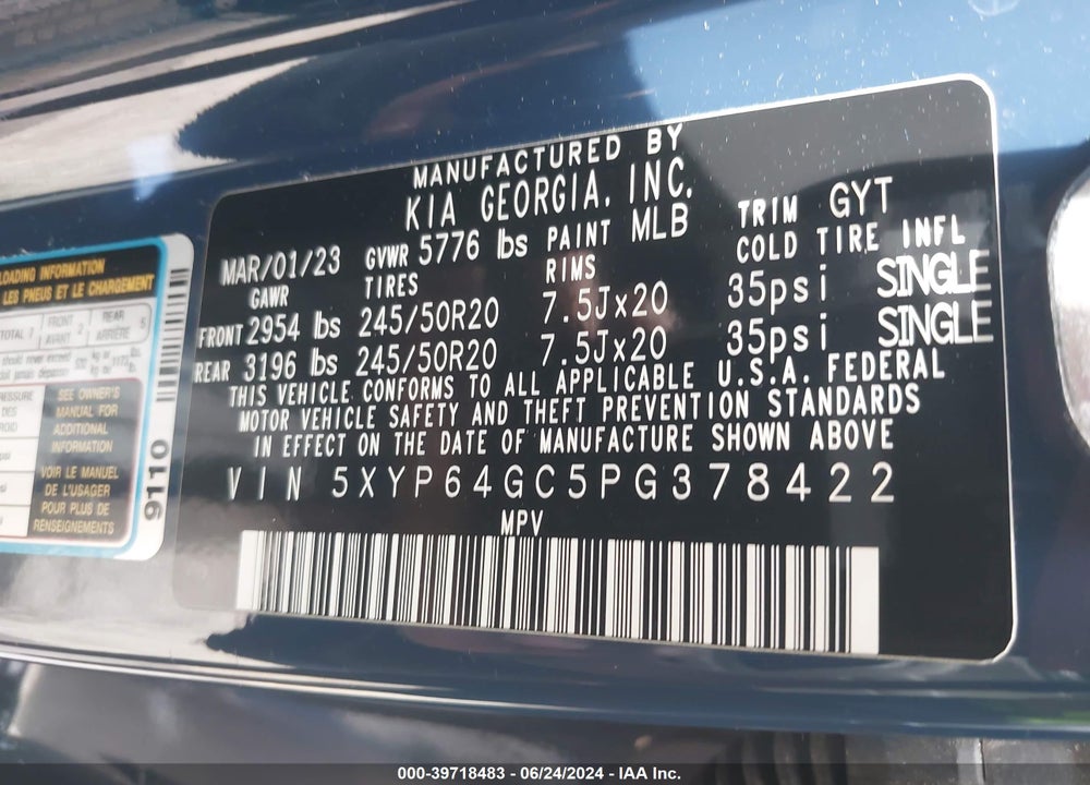 2023 KIA TELLURIDE VIN: 5XYP64GC5PG378422